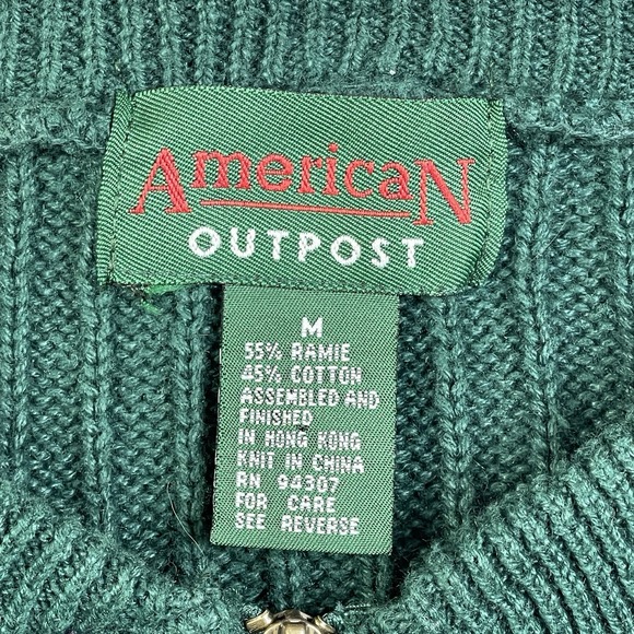 American Outpost Sweater Mens‎ Medium Green Ribbed Quarter Zip Vintage Hong Kong - Picture 3 of 10